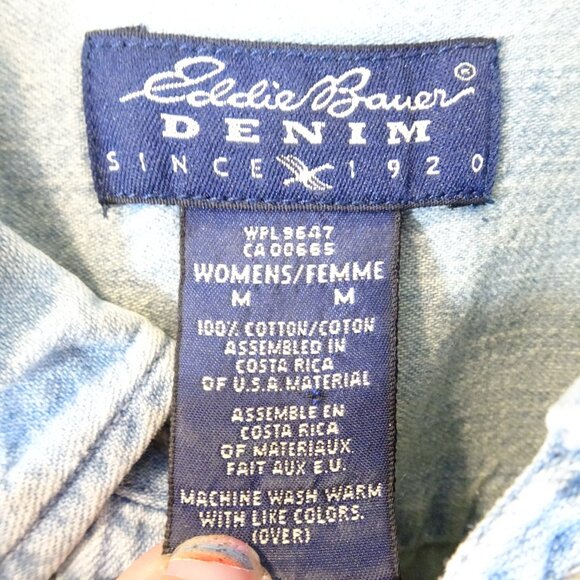 EDDIE BAUER VTG 90s Y2K DENIM JEAN COTTON BUTTON DOWN CASUAL SHIRT WOMENs SZ M - Picture 4 of 6